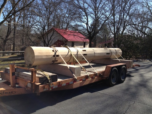 A new main shaft was delivered to Colvin Run Mill Historic Site.