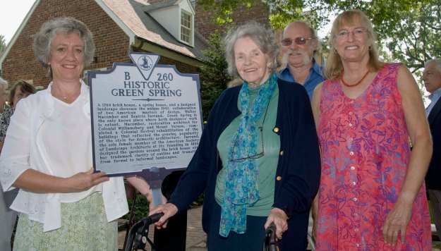 At marker dedication on June 12, 2010: Green Spring Gardens Site Manager Mary Olien, Dr. Belinda Straight, her son Michael Straight, Jr., and his wife, Audrey